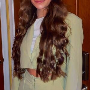Cropped light green suit coat